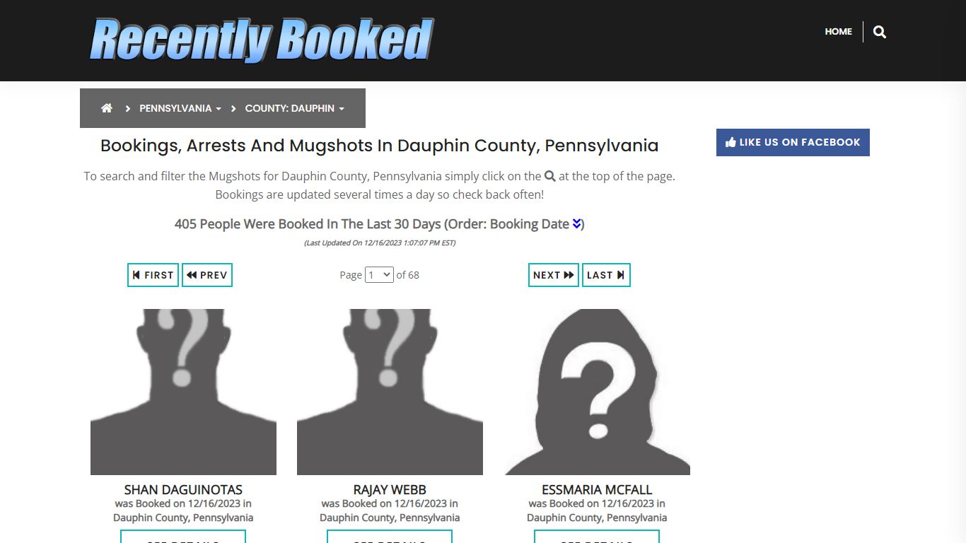 Bookings, Arrests and Mugshots in Dauphin County, Pennsylvania